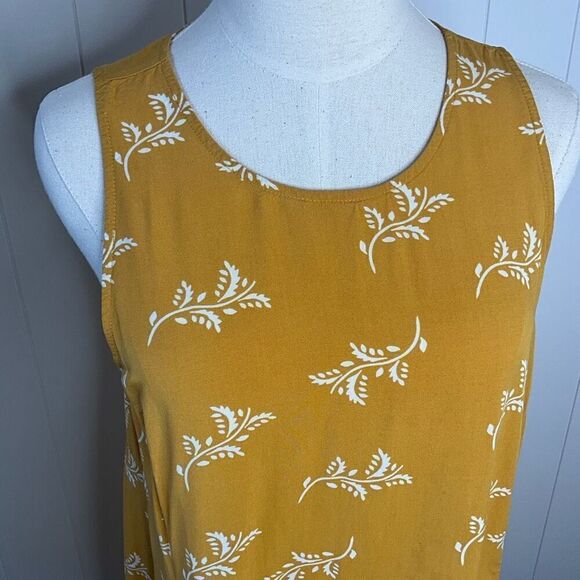 Old Navy Womens Large Mini Shift Dress Gold Floral Print Sleeveless Keyhole Neck - Picture 2 of 11
